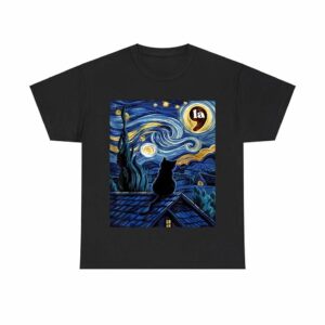 Retro Cat LA Starry Night Print T-Shirt