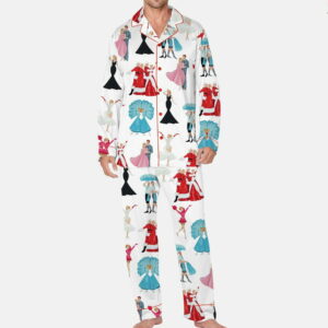 White Christmas Satin Pajama Set For Men