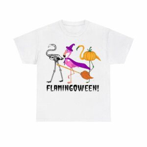 Women's Funny Flamingoween Halloween Casual V-Neck Shirt