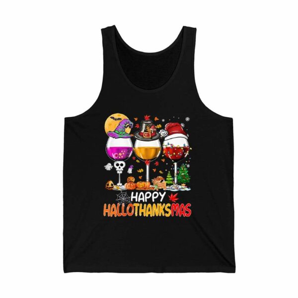 Womens Happy Hallothanksmas Wine Print Long Sleeve V Neck T Shirt 4