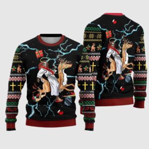 Christian Riding Reindeer Ugly Christmas Sweater