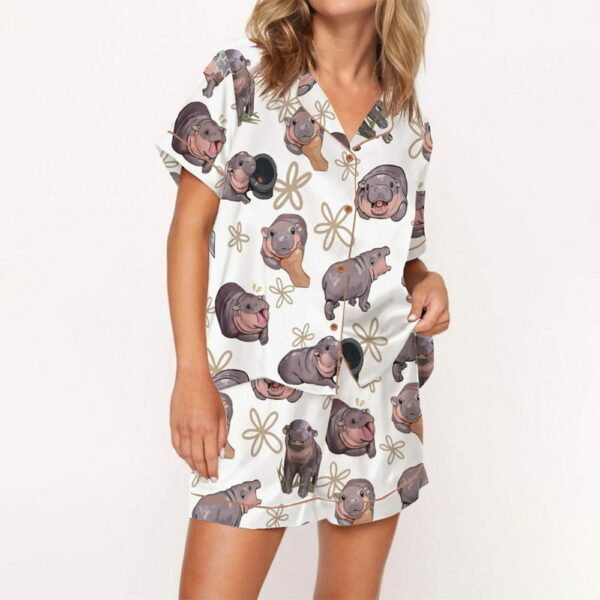 Cute Moo Deng Satin Pajama Set