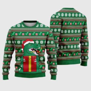 Dinosaur In Santa Hat Ugly Christmas Sweater 1