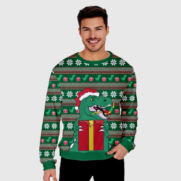 Dinosaur In Santa Hat Ugly Christmas Sweater