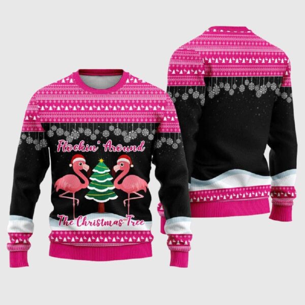 Flamingo Flockin' Around The Christmas Tree Ugly Christmas Sweater