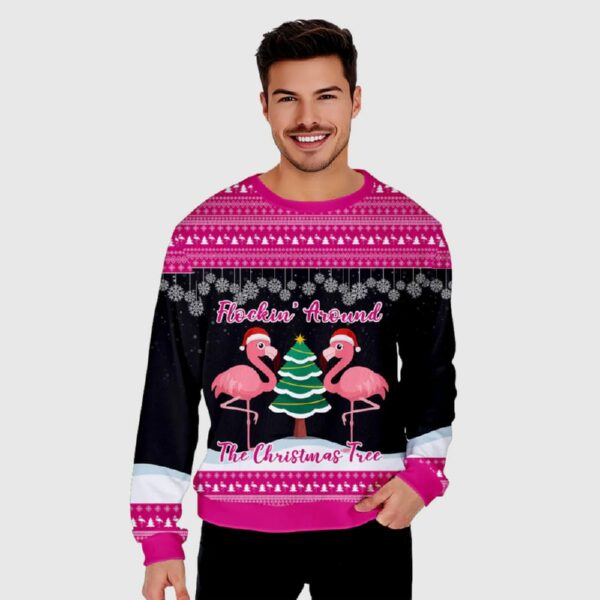 Flamingo Flockin Around The Christmas Tree Ugly Christmas Sweater 2