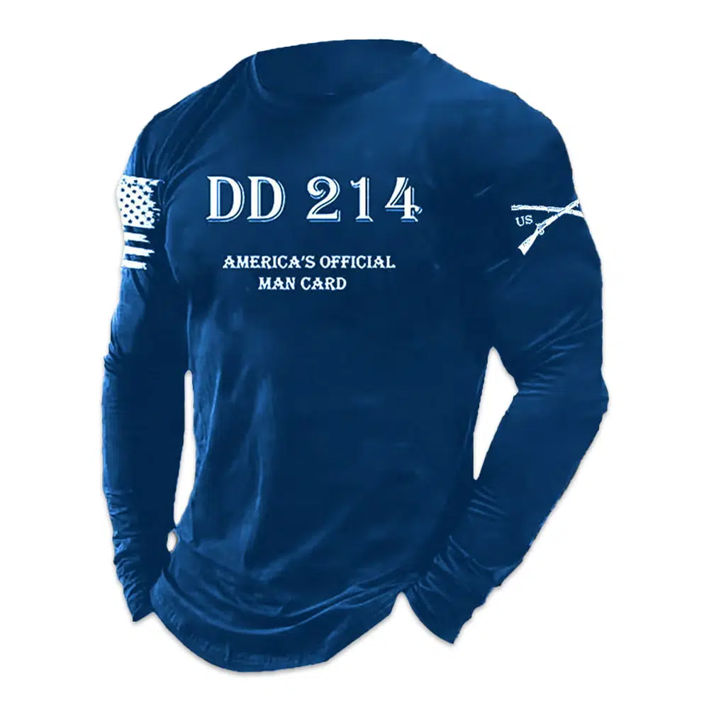 Mens DD214 America Official Man Card Print Casual Long Sleeve T-Shirt 2 Mens DD214 America Official Man Card Print Casual Long Sleeve T Shirt 2