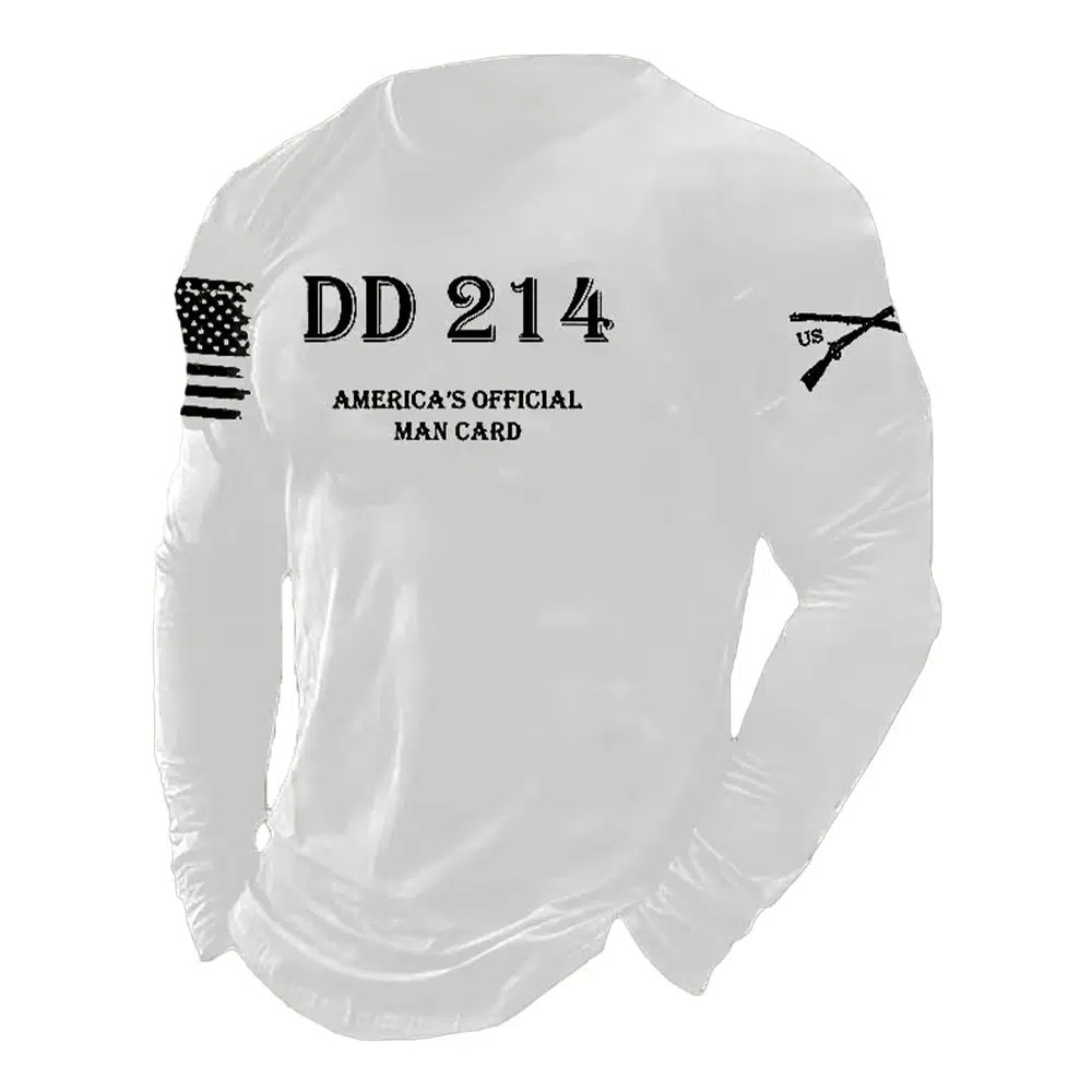 Mens DD214 America Official Man Card Print Casual Long Sleeve T-Shirt 3 Mens DD214 America Official Man Card Print Casual Long Sleeve T Shirt 3