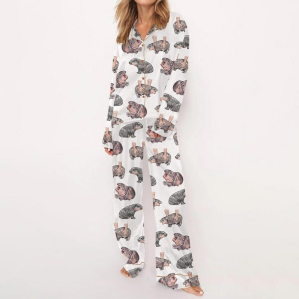 Moo Deng Baby Hippo Satin Pajama Set