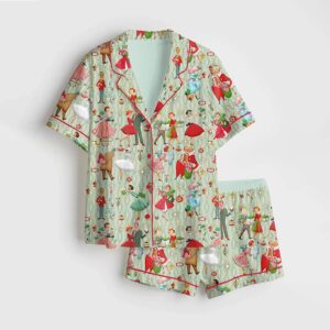 1950s Retro Vintage Christmas Satin Pajama Set