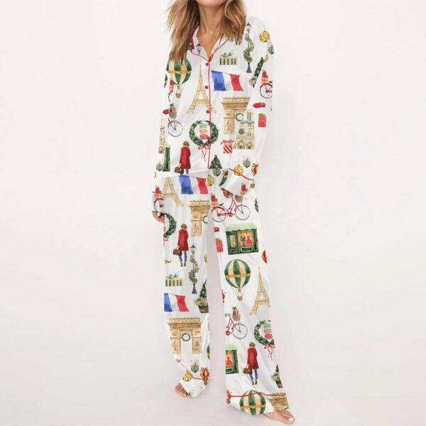 Christmas Paris Satin Pajama Set For Women 2