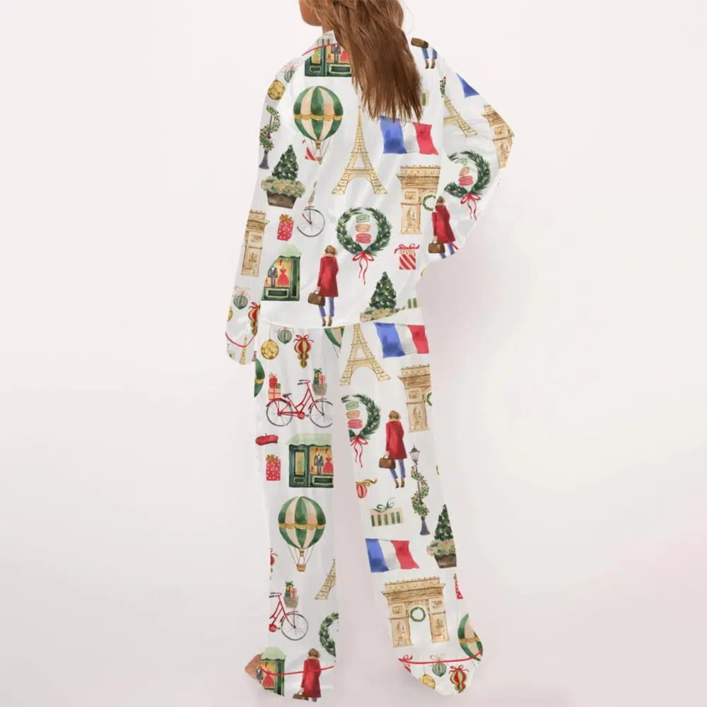 Christmas Paris Satin Pajama Set 3 Christmas Paris Satin Pajama Set For Women 3