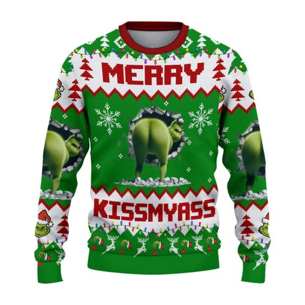 Grnch Merry Kissmyass Ugly Christmas Sweater 2