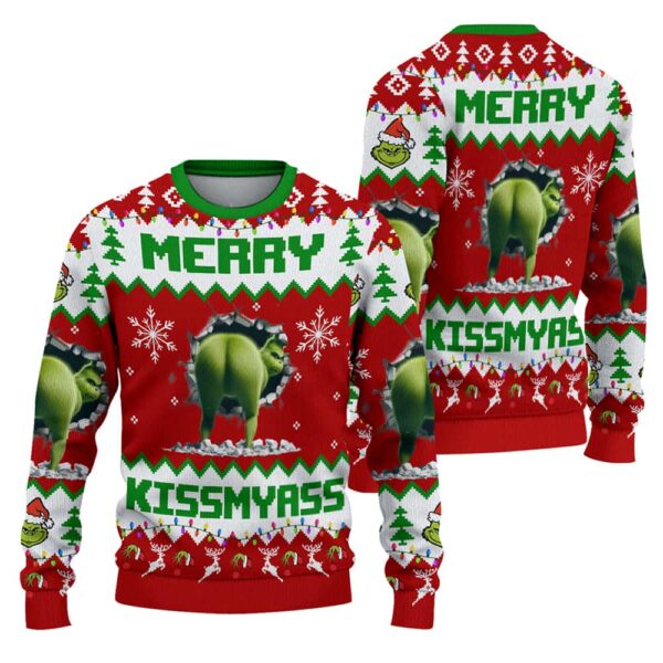 Merry Kiss My Ass Grnch Ugly Christmas Sweater