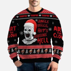 Terrifier Santa Art The Clown Jingle Bells Art's Raising Hell Ugly Christmas Sweater