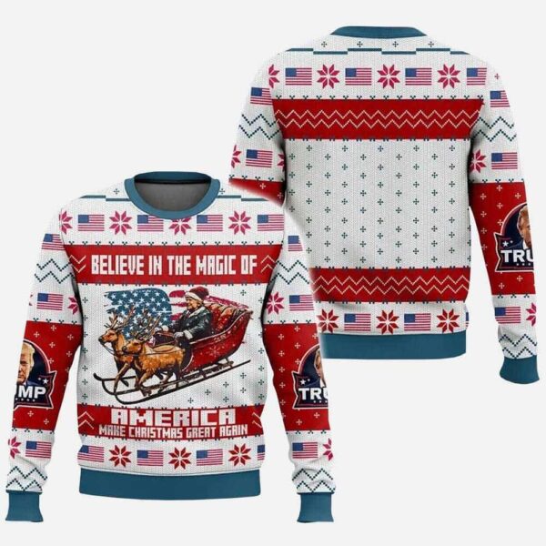 Trump Believe In The Magic Of America MAGA Christmas Ugly Sweater