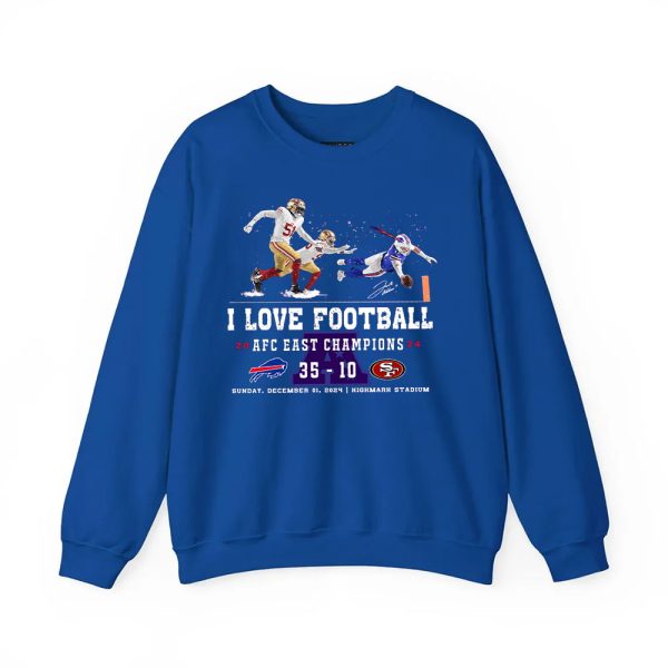 Josh Allen Fly I Love Football AFC East Champions 2024 Bills 35 10 49ers Shirt 3